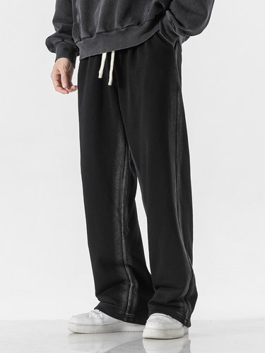 Spring Autumn Black Cotton Sweatpants Men Fashion Setwear Wi