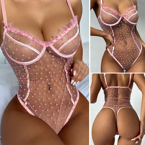 Lingerie Sexy  Fashion Mesh Perspective Women Underwear Slee