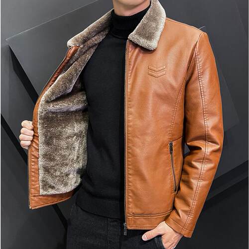 Korean Latest Fleece Fur Leather Jacket Men Winter Fashion L