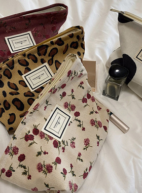 Corduroy Embroidery Cosmetic Bag Clutch Bag Large Makeup Org