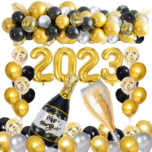 78pcs Gold Black Latex Foil Bottle Wine Glass Balloons 2023