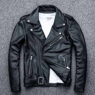 Brand new genuine jacket.mens Popular leather biker Shop