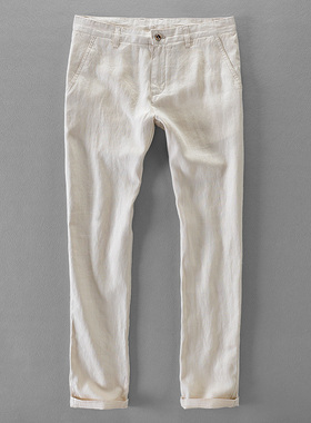 100% Quality Pure Linen Casual Pants Men Brand Long Trousers