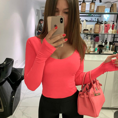 Orange Neon Bodysuit Women Long Sleeve Bodycon Sexy 2019 Aut