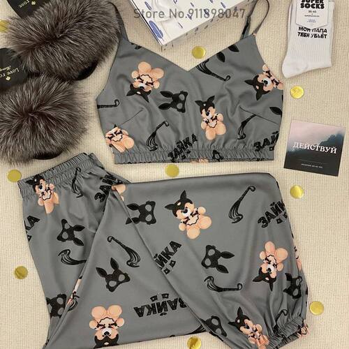 Fashion Animal figure Color Satin Robe Set With Bra Sexy Paj