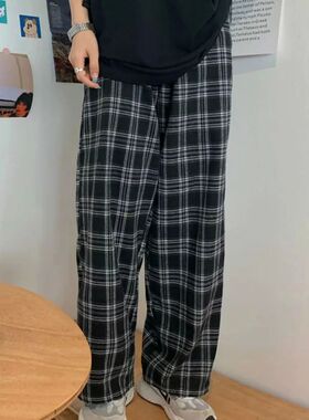 JMPRS Black Women Plaid Pants Casual Oversize Loose Wide Leg