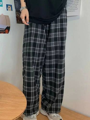 JMPRS Black Women Plaid Pants Casual Oversize Loose Wide Leg