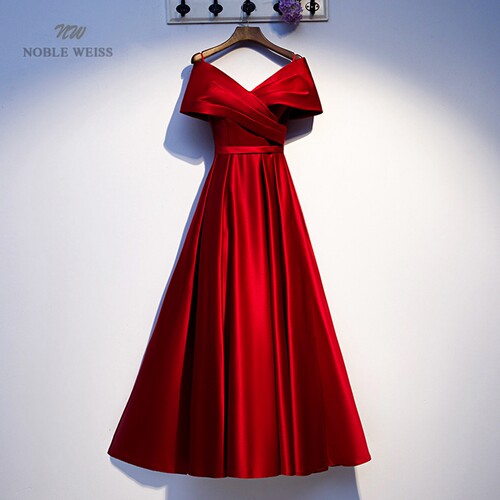 Evening Dress Dark Red V-Neck Dresses Woman Party Night A-LI