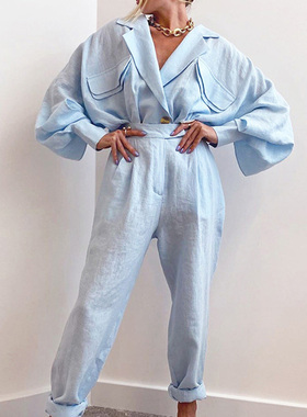 2022 Cotton Linen Loose Outfits Fashion Lapel Shirt Coat and