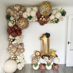 38/115pcs Jungle Safari Animals Balloon Garland Sand White B