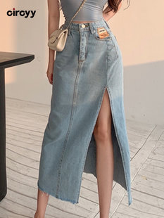 Circyy Denim Skirt Women Blue High Waist A Line Designer Sid