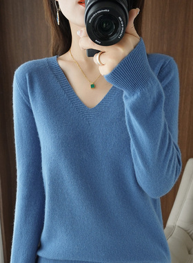Autumn Winter New cashmere Sweater Woman V-Neck Pullover Lac
