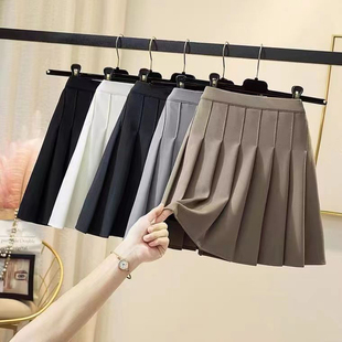 Lucyever Solid Color Pleated Skirts Women Fashion High Waist