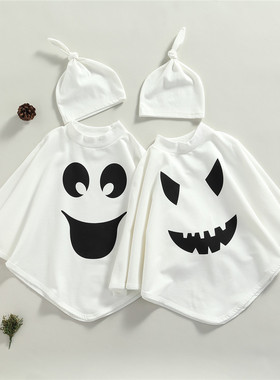 Baby Girl Boy Halloween Ghost Printed Cloaks with Hat Beanie