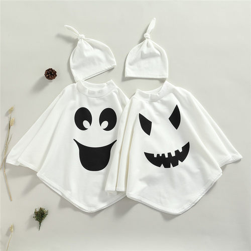Baby Girl Boy Halloween Ghost Printed Cloaks with Hat Beanie