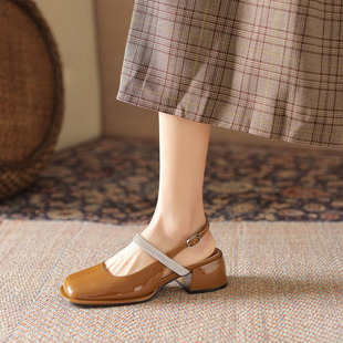 Sandals Thick Classic Women Femal Head Square Diamond Heel