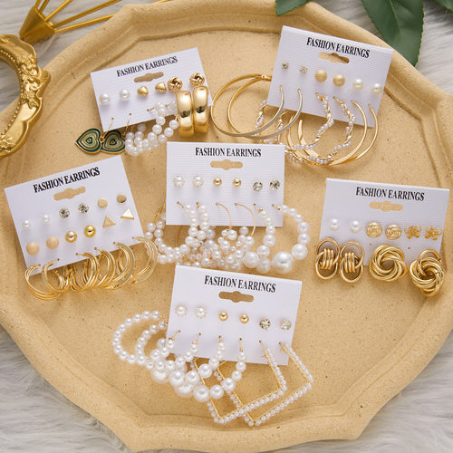 6 Pairs Heart Butterfly Drop Earrings Set Big Circle Piercin