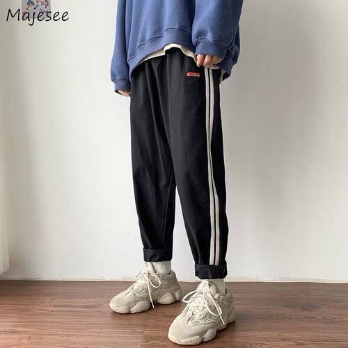 Casual Pants Men Loose Straight Ankle-length Trousers Patchw