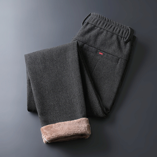 Pants Men Business Fleece Sui Solid Casual Fly Winter Button