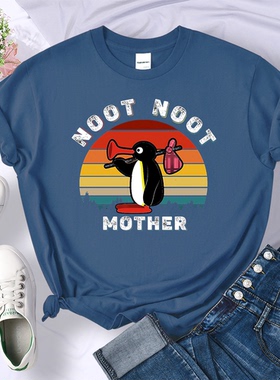 Noot Noot Pingu Retro Funny Woman T-Shirts Breathable Casual
