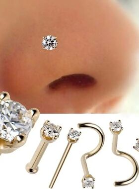 6PCS Surgical Steel Zircon Gem Bone Nose Stud Piercing Earri