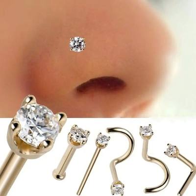 6PCS Surgical Steel Zircon Gem Bone Nose Stud Piercing Earri