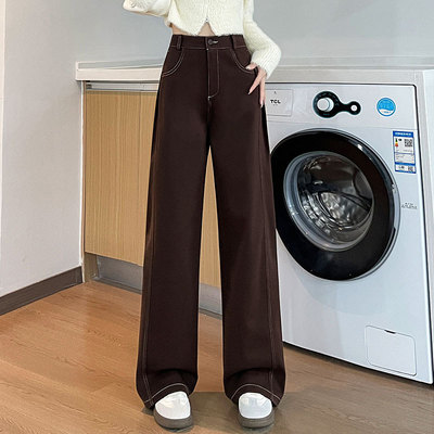 Brown Women's Jeans High Waist Vintage Straight Baggy Denim