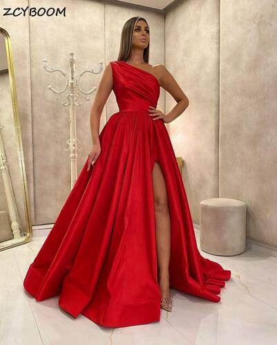 Red One Shoulder Split Prom Dress 2022 Women Formal Party Ni