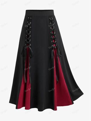 ROSEGAL Plus Size Gothic Lace Up Skirt For Women Godet Hem C