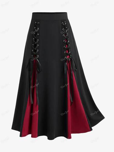 ROSEGAL Plus Size Gothic Lace Up Skirt For Women Godet Hem C
