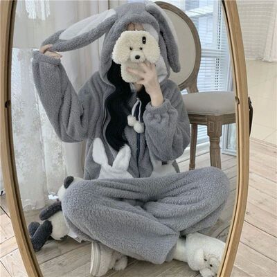 Bunny Hooded Onesies Women Kigurumi Pajamas Cute Pijama Wint