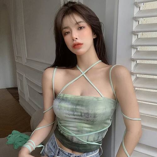 DAXIN Women Summer Tie Dye Camis Sexy Bandage Halter Vest Sl