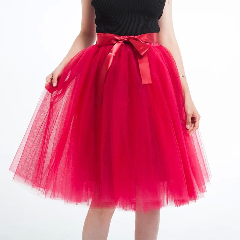 5 Layer 65cm Knee Length Tulle Skirt Elegant Pleated Tutu Sk