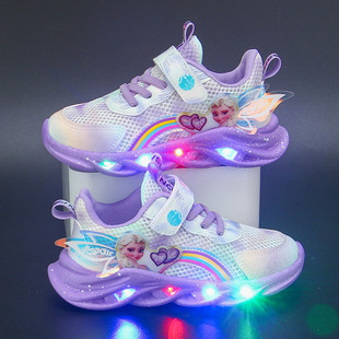 LED Sneakers Light Shoes Casual Girls Frozen Cartoon