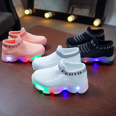 Kids Sneakers Children Baby Girls Boys Letter Mesh Led Lumin