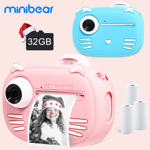 bear Children Camera For Kids Instant Camera 1080P Digital C