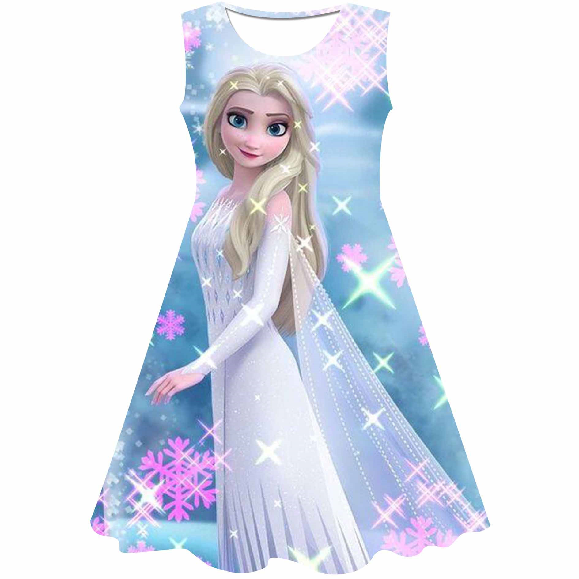 2-8Y Girls Dress Summer New Short Sleeve Frozen Princess Els
