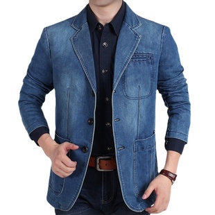 Casual Denim Coat Jacket Splicing Men Pocket Blazers Slim