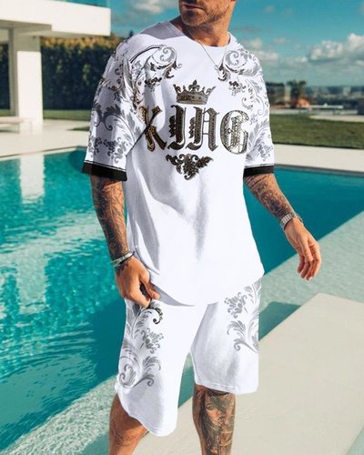 Summer Print King T Shirt for Men Beach Short Sleeve Shirts