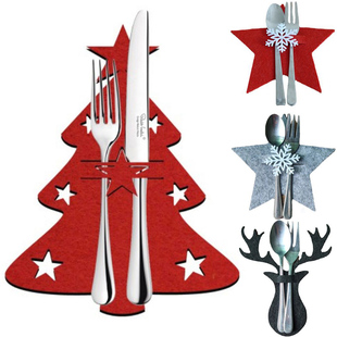 4PCS Christmas Knife and Fork Holder Elk Xmas Tree Pocket Cu