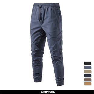AIOPESON 100% Cotton Causal Pants Men Soild Color Drawstring