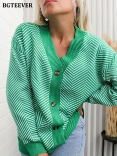 neck Striped Cardigans BGTEEVER Women Sweaters Autu Casual
