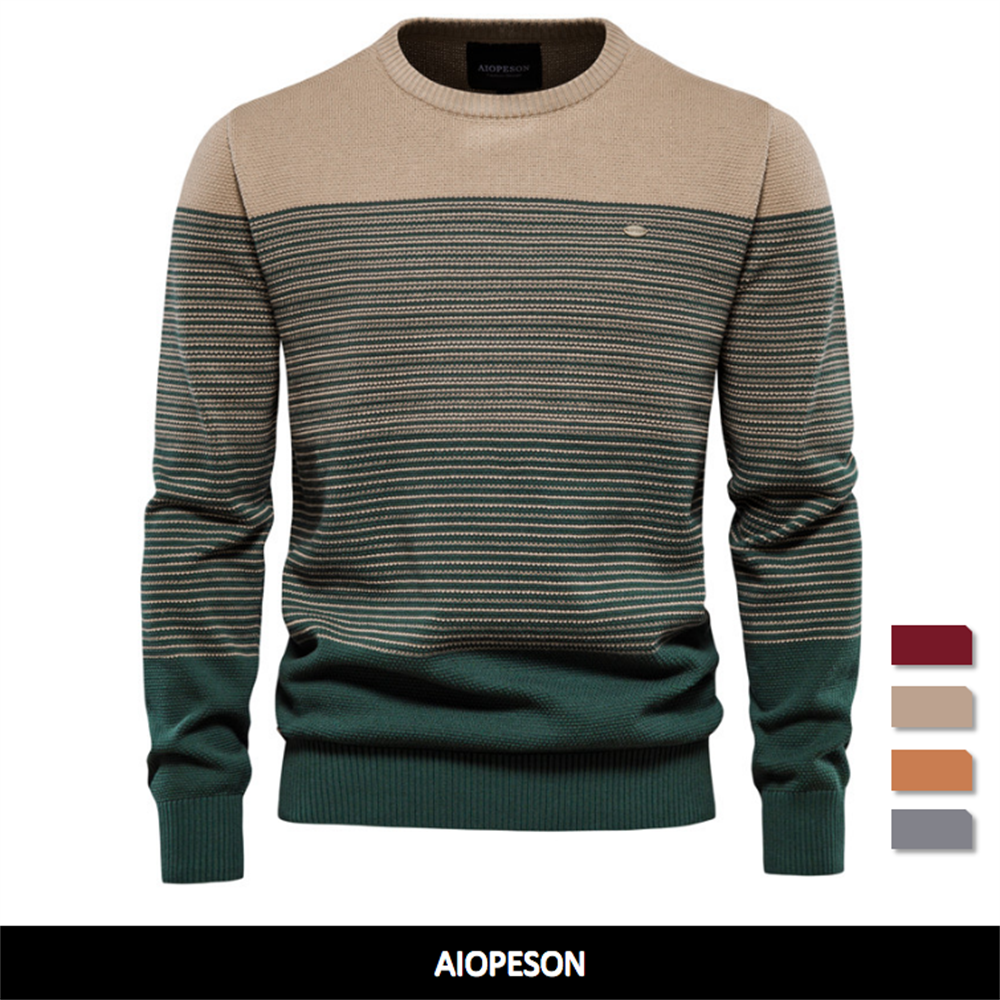 AIOPESON Brand Cotton Sweater Men Fashion Casual O-Neck Spli