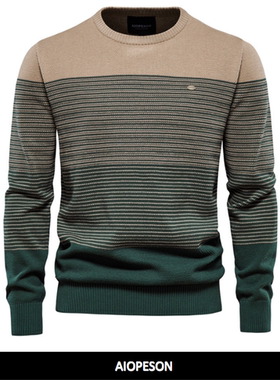 AIOPESON Brand Cotton Sweater Men Fashion Casual O-Neck Spli