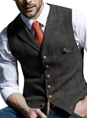 Men's Vests Tweed Suit Business Clothing for Men Striped Wai