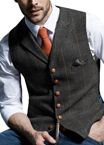 Men's Vests Tweed Suit Business Clothing for Men Striped Wai