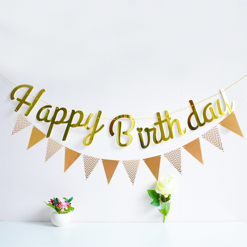 Happy Birthday Rose Gold Paper Banner Garland 1st Baby Showe-封面