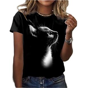 Fashion Woman Blouses 2022 T-shirt Women's 3d Cats Print Bla