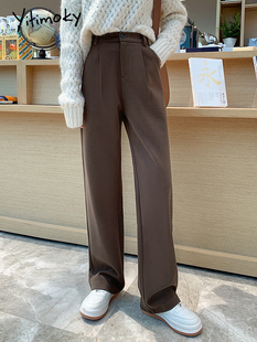 Yitimoky Woolen Pants for Women Office Lady High Waist Cloth
