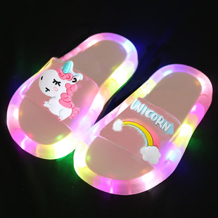 Girl Slippers Children Unicorn LED  Kids Slippers Baby  Sand